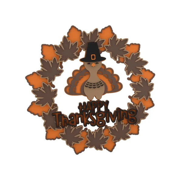 Thanksgiving Turkey Wreath Door Sign – Fall Maple Leaf Decor with “Happy Thanksgiving” Message | Autumn Harvest Wall Hanging for Home or Office Sancticraft