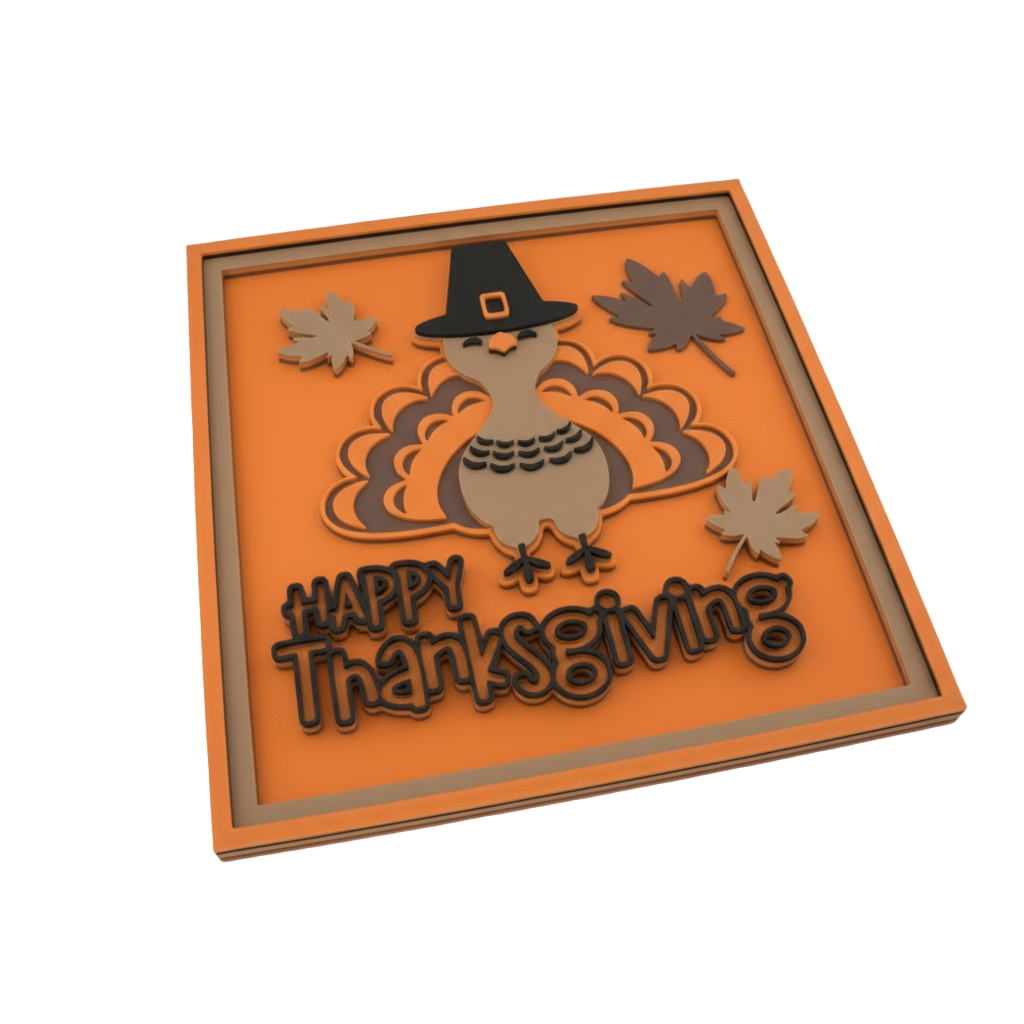3D Layered "Happy Thanksgiving" Turkey Wall Art – Fall Decor Sign with Autumn Leaves | Rustic Orange & Brown Holiday Decoration