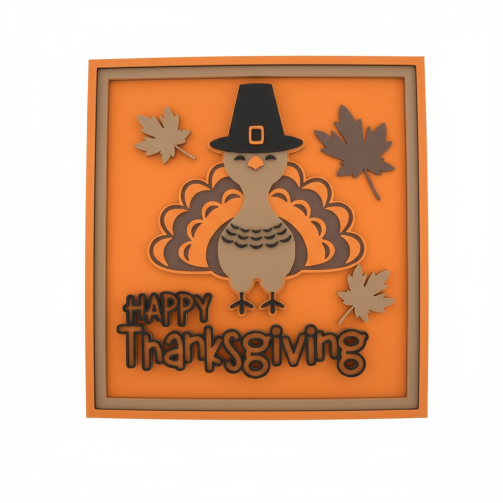 3D Layered "Happy Thanksgiving" Turkey Wall Art – Fall Decor Sign with Autumn Leaves | Rustic Orange & Brown Holiday Decoration