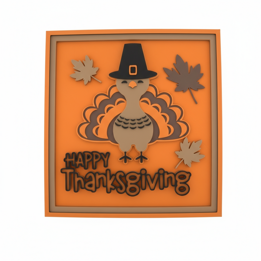 3D Layered "Happy Thanksgiving" Turkey Wall Art – Fall Decor Sign with Autumn Leaves | Rustic Orange & Brown Holiday Decoration