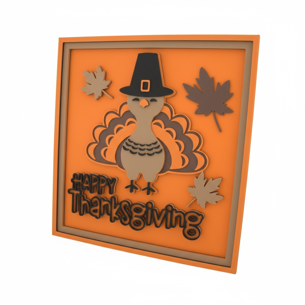 3D Layered "Happy Thanksgiving" Turkey Wall Art – Fall Decor Sign with Autumn Leaves | Rustic Orange & Brown Holiday Decoration