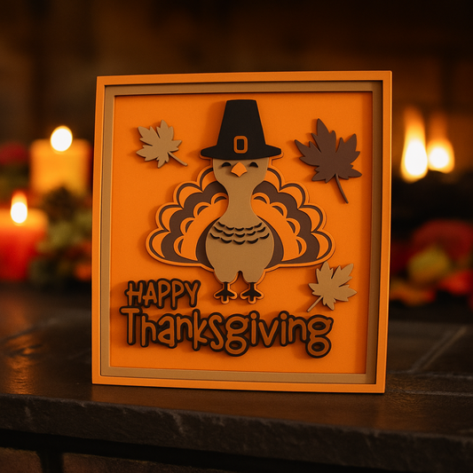 3D Layered "Happy Thanksgiving" Turkey Wall Art – Fall Decor Sign with Autumn Leaves | Rustic Orange & Brown Holiday Decoration