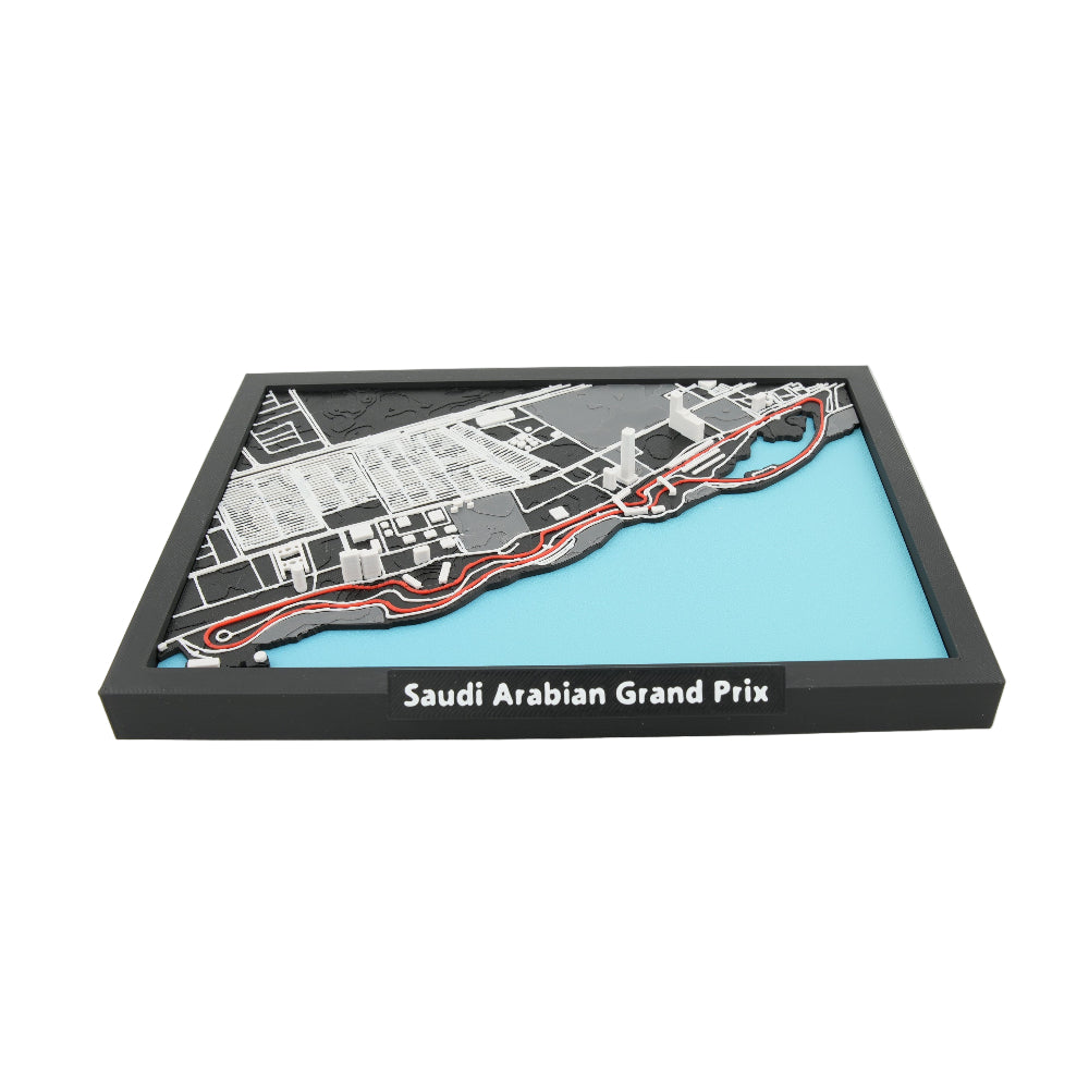 Saudi Arabian Grand Prix 3D Track Map – Layered Jeddah Corniche Circuit Model | Framed Motorsport Display Art (10" x 7")