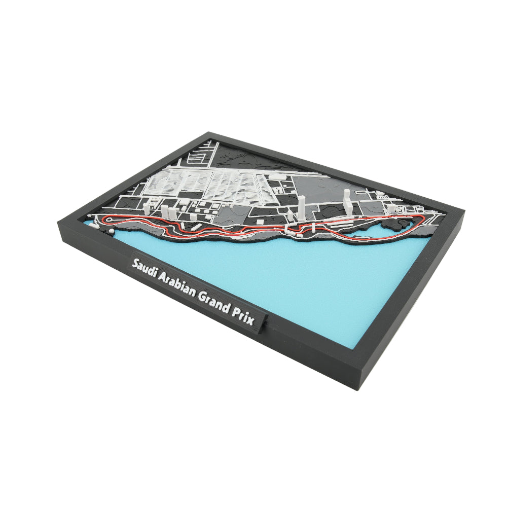 Saudi Arabian Grand Prix 3D Track Map – Layered Jeddah Corniche Circuit Model | Framed Motorsport Display Art (10" x 7")