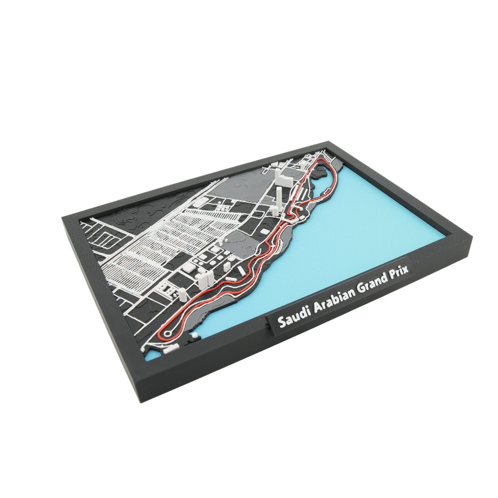 Saudi Arabian Grand Prix 3D Track Map – Layered Jeddah Corniche Circuit Model | Framed Motorsport Display Art (10" x 7")