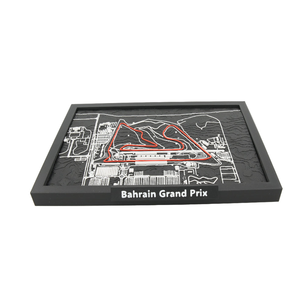 Bahrain Grand Prix 3D Circuit Map – Layered Topographic Racing Track Model | Framed Motorsport Desk Decor | Premium Collector Display Piece (10" x 7")