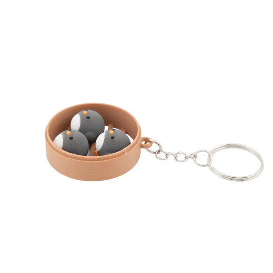 Penguin Dim Sum Keychain – Mini Steamer Basket Charm with 3 Kawaii Penguin Buns | Cute Bag & Key Accessory Sancticraft