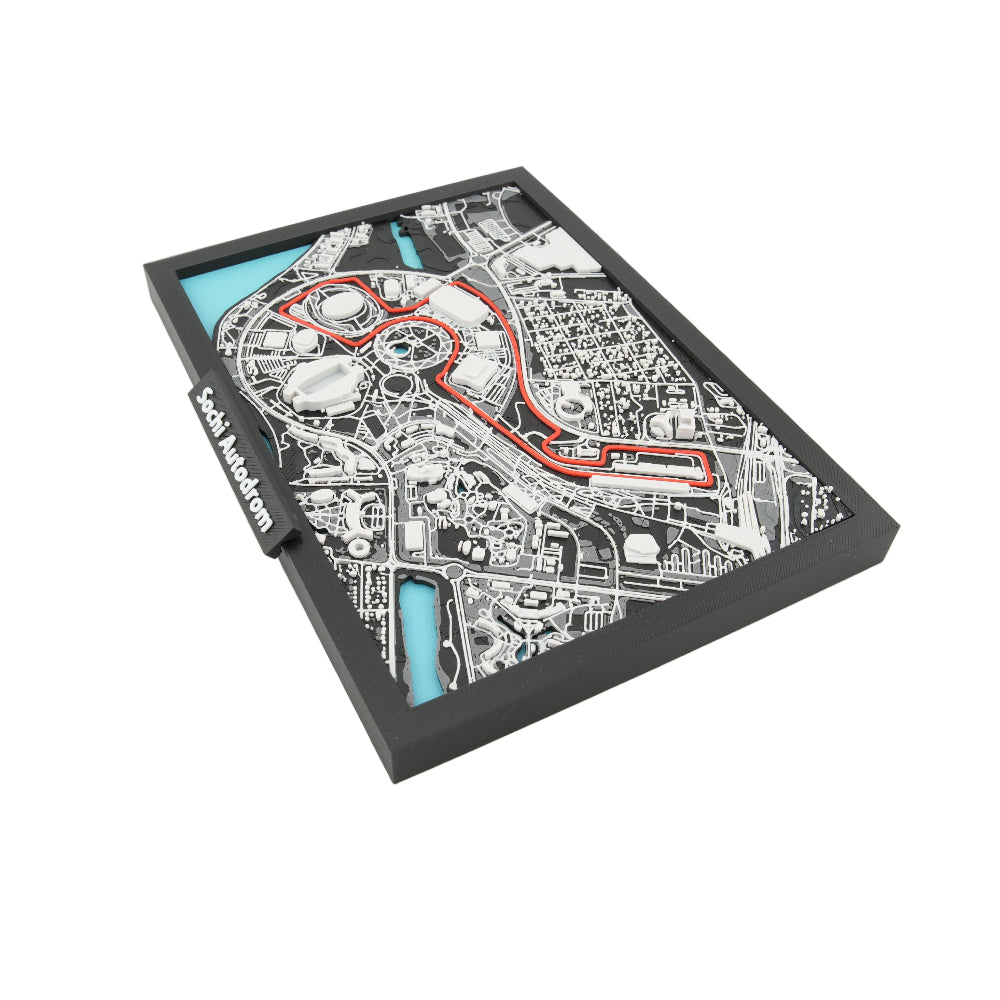 Sochi Autodrom 3D Circuit Map Decor – Layered Track Model with Highlighted Racing Line and Framed Display for Motorsport Fans