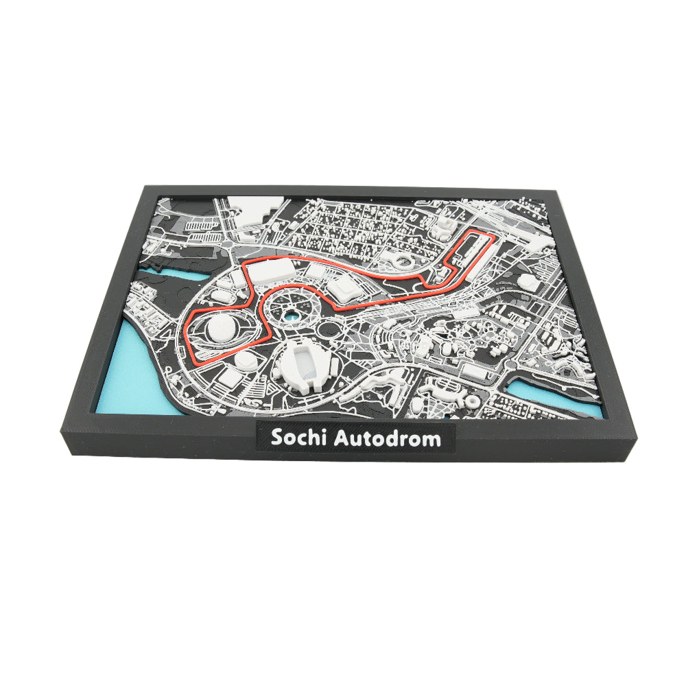 Sochi Autodrom 3D Circuit Map Decor – Layered Track Model with Highlighted Racing Line and Framed Display for Motorsport Fans