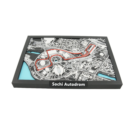 Sochi Autodrom 3D Circuit Map Decor – Layered Track Model with Highlighted Racing Line and Framed Display for Motorsport Fans