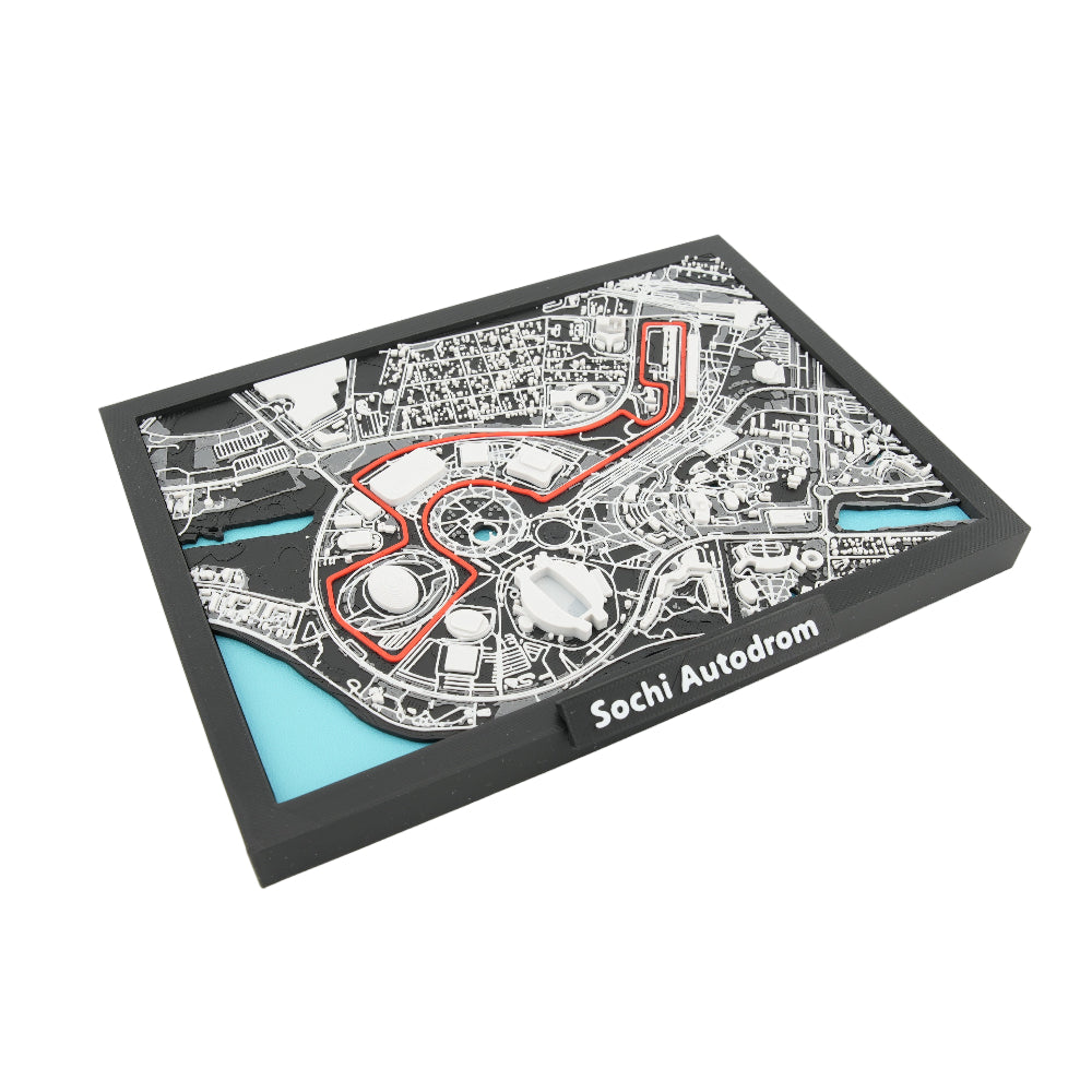 Sochi Autodrom 3D Circuit Map Decor – Layered Track Model with Highlighted Racing Line and Framed Display for Motorsport Fans