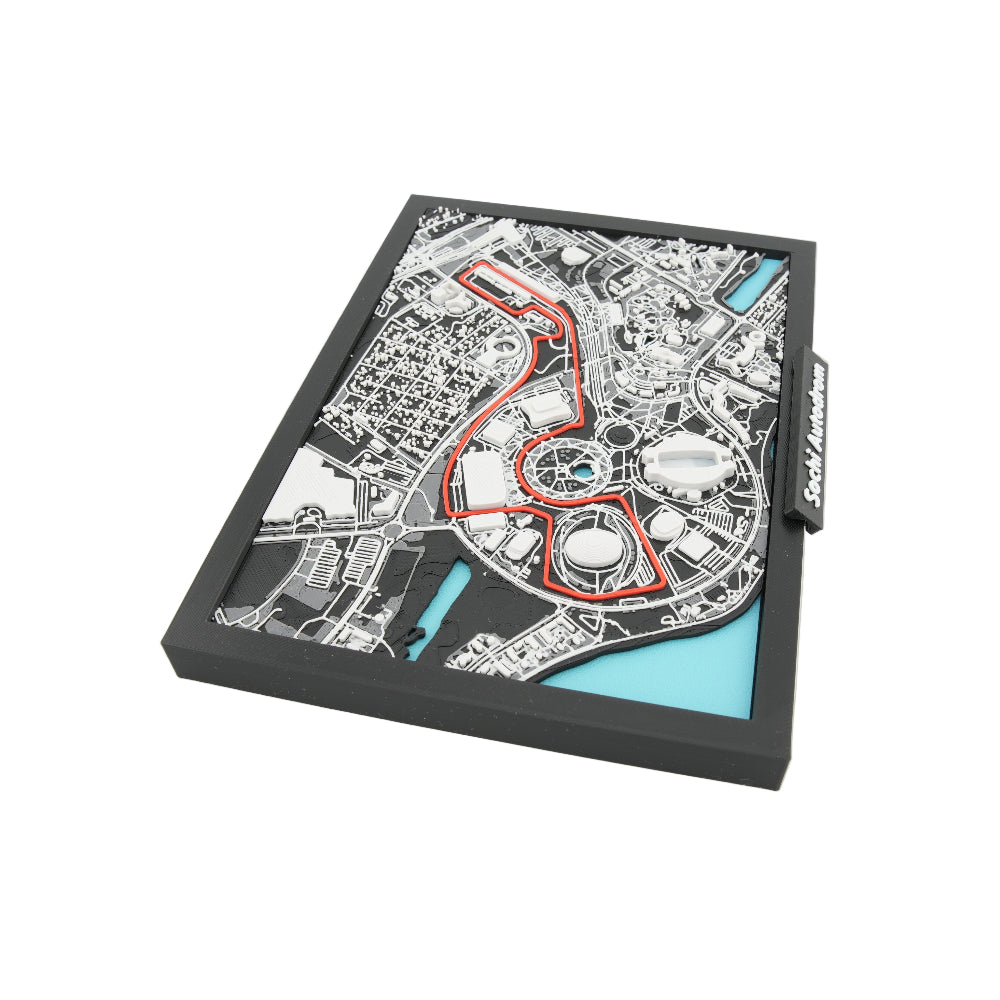 Sochi Autodrom 3D Circuit Map Decor – Layered Track Model with Highlighted Racing Line and Framed Display for Motorsport Fans