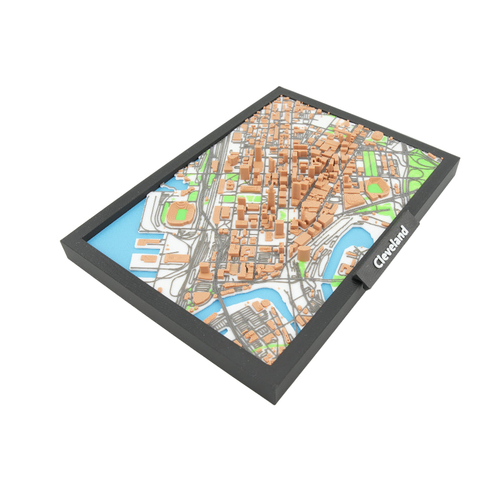 Cleveland 3D Downtown City Map Model - Framed Miniature Skyline Art and Architectural Display Decor (7 x 5 Inches)
