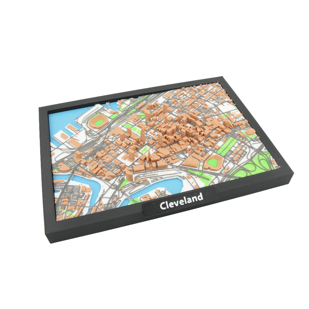 Cleveland 3D Downtown City Map Model - Framed Miniature Skyline Art and Architectural Display Decor (7 x 5 Inches)