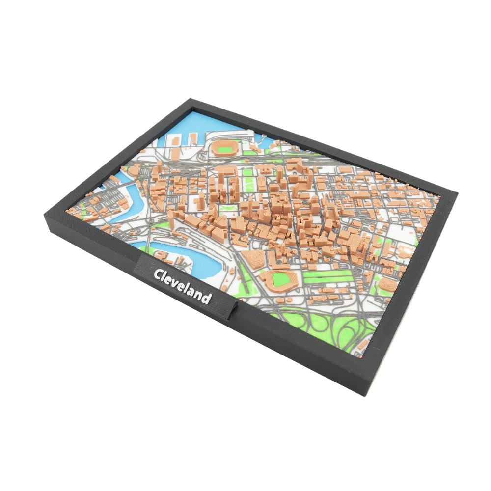 Cleveland 3D Downtown City Map Model - Framed Miniature Skyline Art and Architectural Display Decor (7 x 5 Inches)