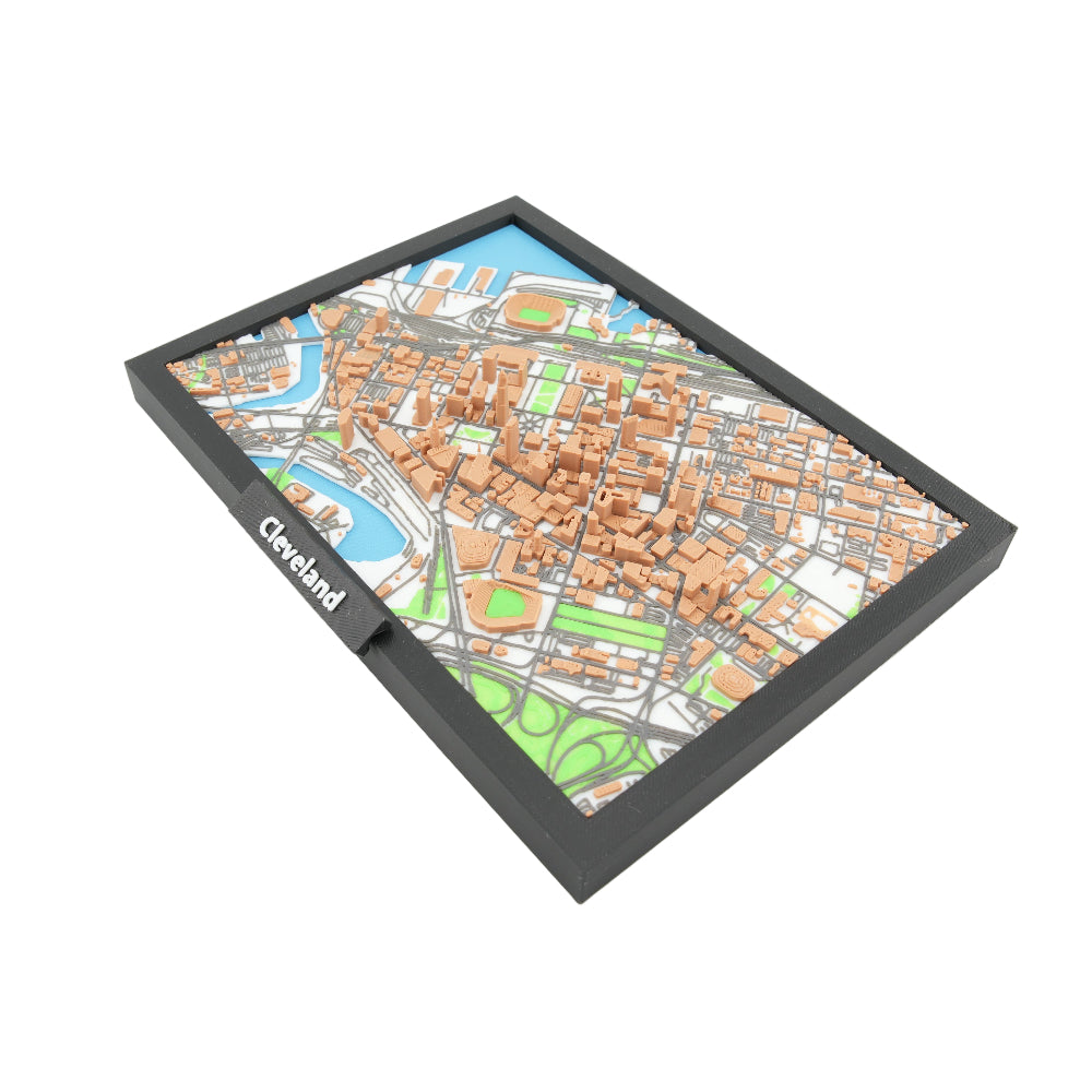 Cleveland 3D Downtown City Map Model - Framed Miniature Skyline Art and Architectural Display Decor (7 x 5 Inches)