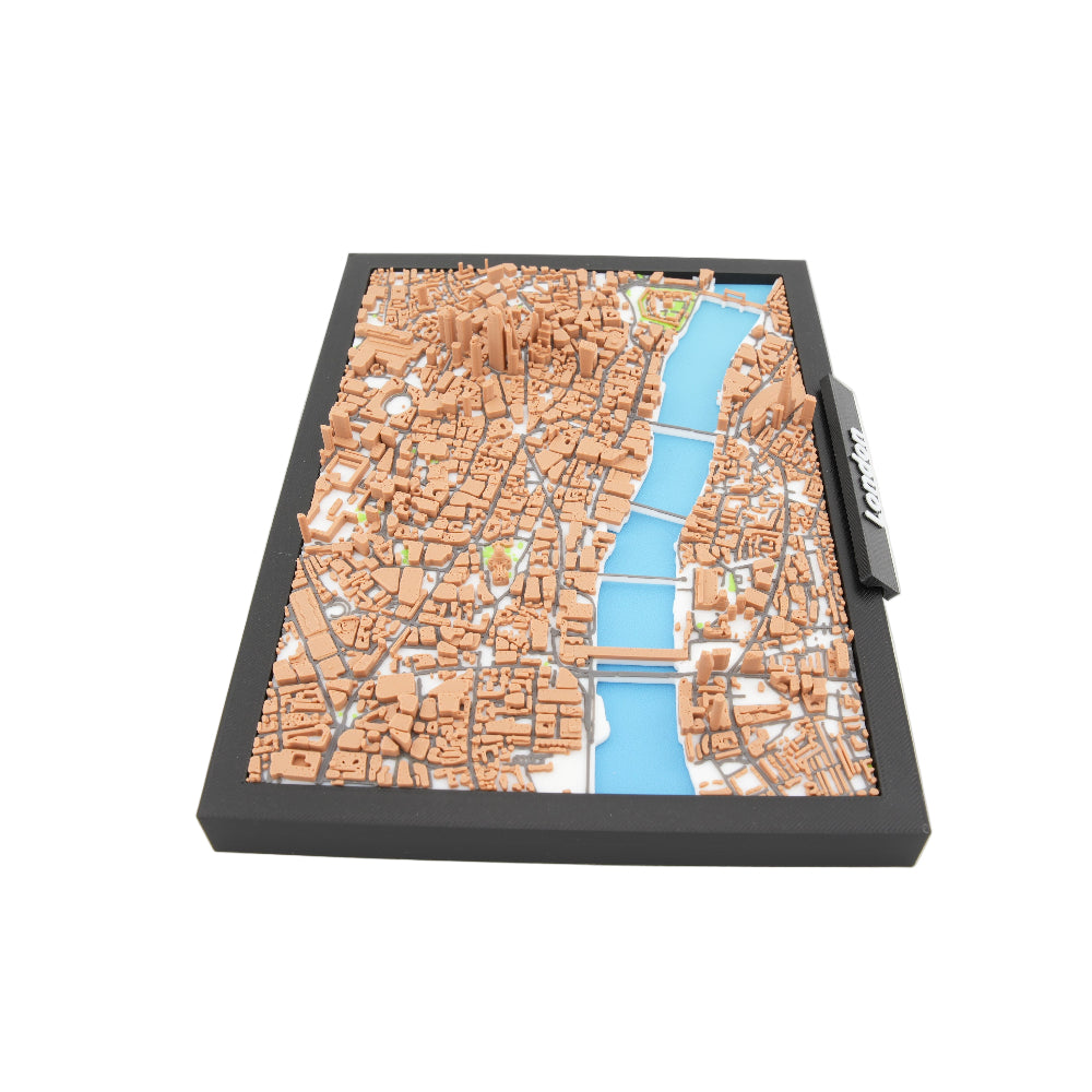 London 3D City Map Model – Framed Miniature London Landscape Art – Raised Urban Topography and River Thames Layout – Desk and Wall Display (7 x 5 Inch)