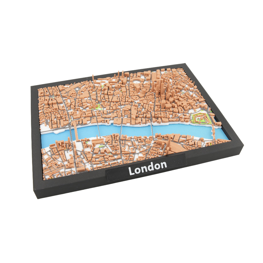 London 3D City Map Model – Framed Miniature London Landscape Art – Raised Urban Topography and River Thames Layout – Desk and Wall Display (7 x 5 Inch)