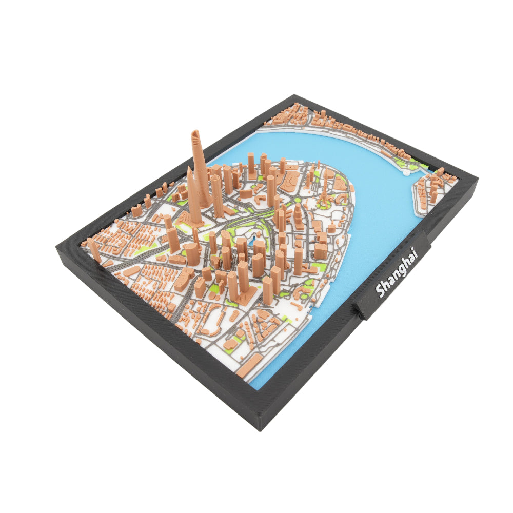 Shanghai 3D Downtown City Map – Framed Miniature Skyline Model | Architectural Cityscape Desk and Wall Decor | 7 x 5 Inch Display