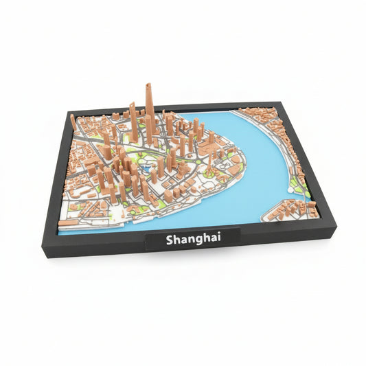 Shanghai 3D Downtown City Map – Framed Miniature Skyline Model | Architectural Cityscape Desk and Wall Decor | 7 x 5 Inch Display