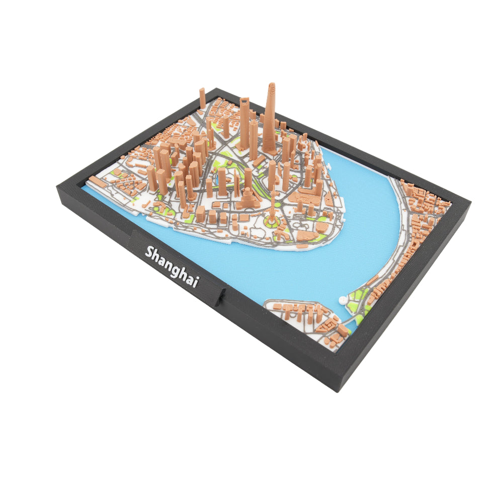 Shanghai 3D Downtown City Map – Framed Miniature Skyline Model | Architectural Cityscape Desk and Wall Decor | 7 x 5 Inch Display