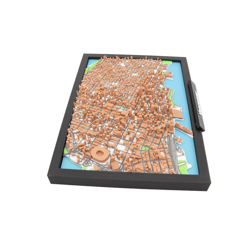 Vancouver 3D Miniature City Map Model in Framed Display - Detailed Downtown Peninsula Topography and Landmarks - Modern Desk and Wall Decor (7-1/4 x 5-5/16)