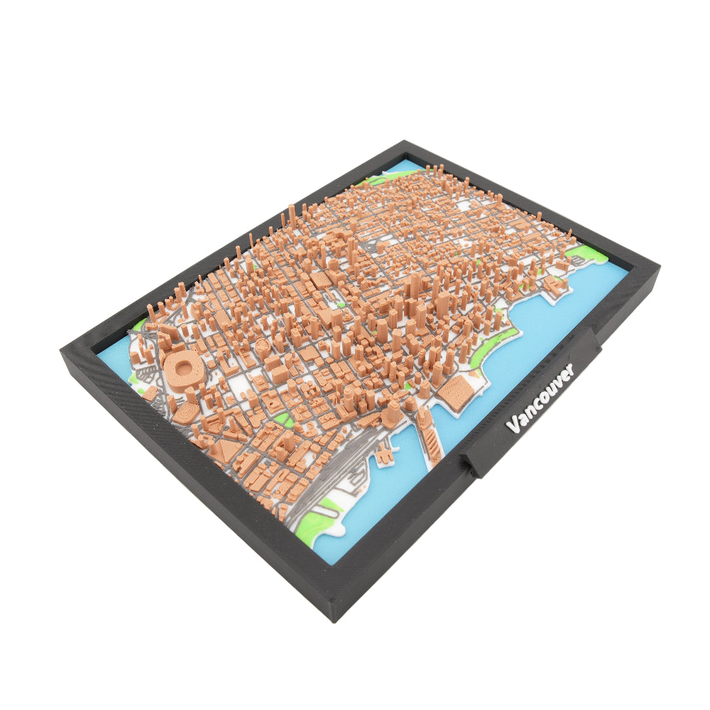 Vancouver 3D Miniature City Map Model in Framed Display - Detailed Downtown Peninsula Topography and Landmarks - Modern Desk and Wall Decor (7-1/4 x 5-5/16)