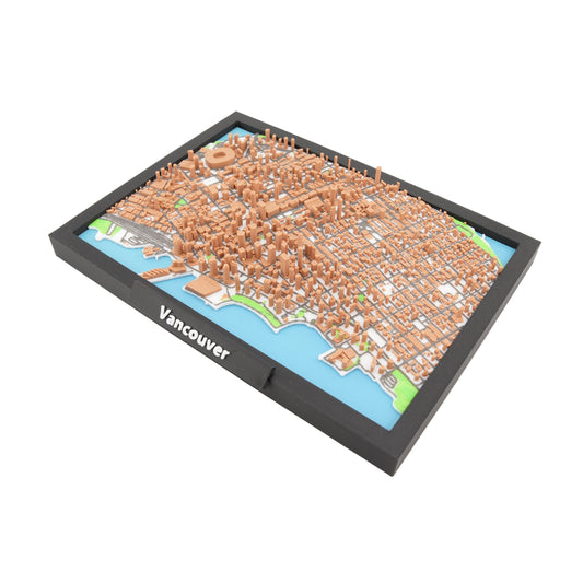 Vancouver 3D Miniature City Map Model in Framed Display - Detailed Downtown Peninsula Topography and Landmarks - Modern Desk and Wall Decor (7-1/4 x 5-5/16)