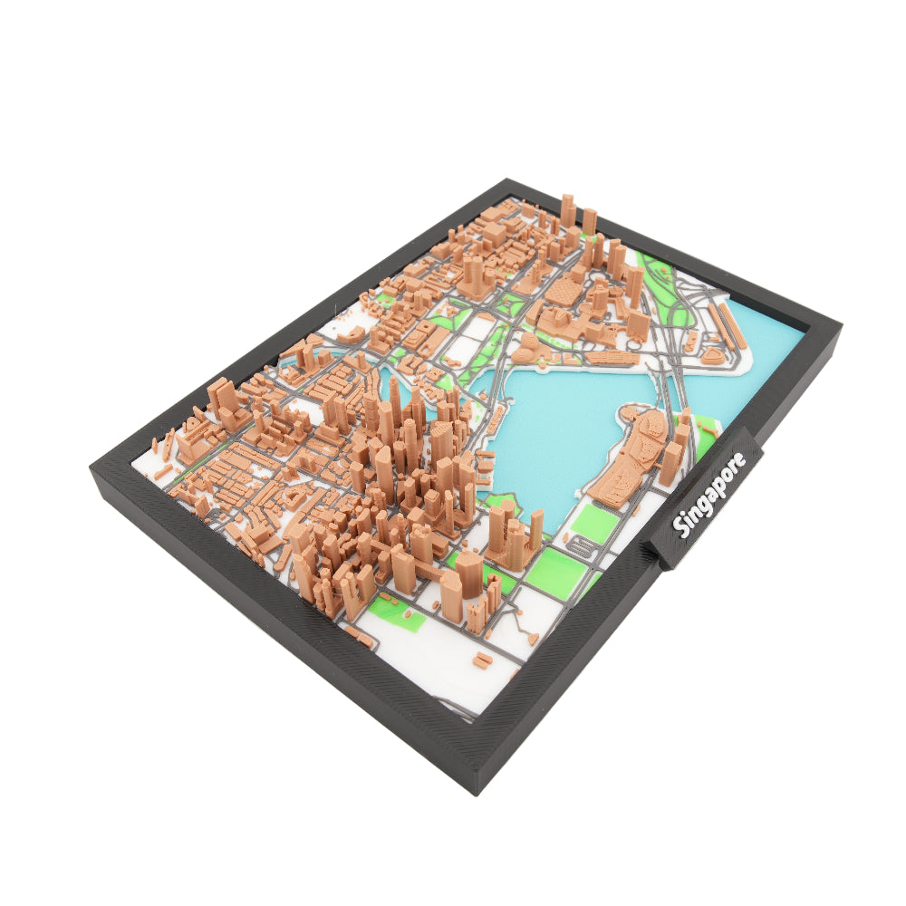 Singapore 3D Downtown City Map – Framed Miniature Skyline Model | Architectural Cityscape Desk and Wall Decor