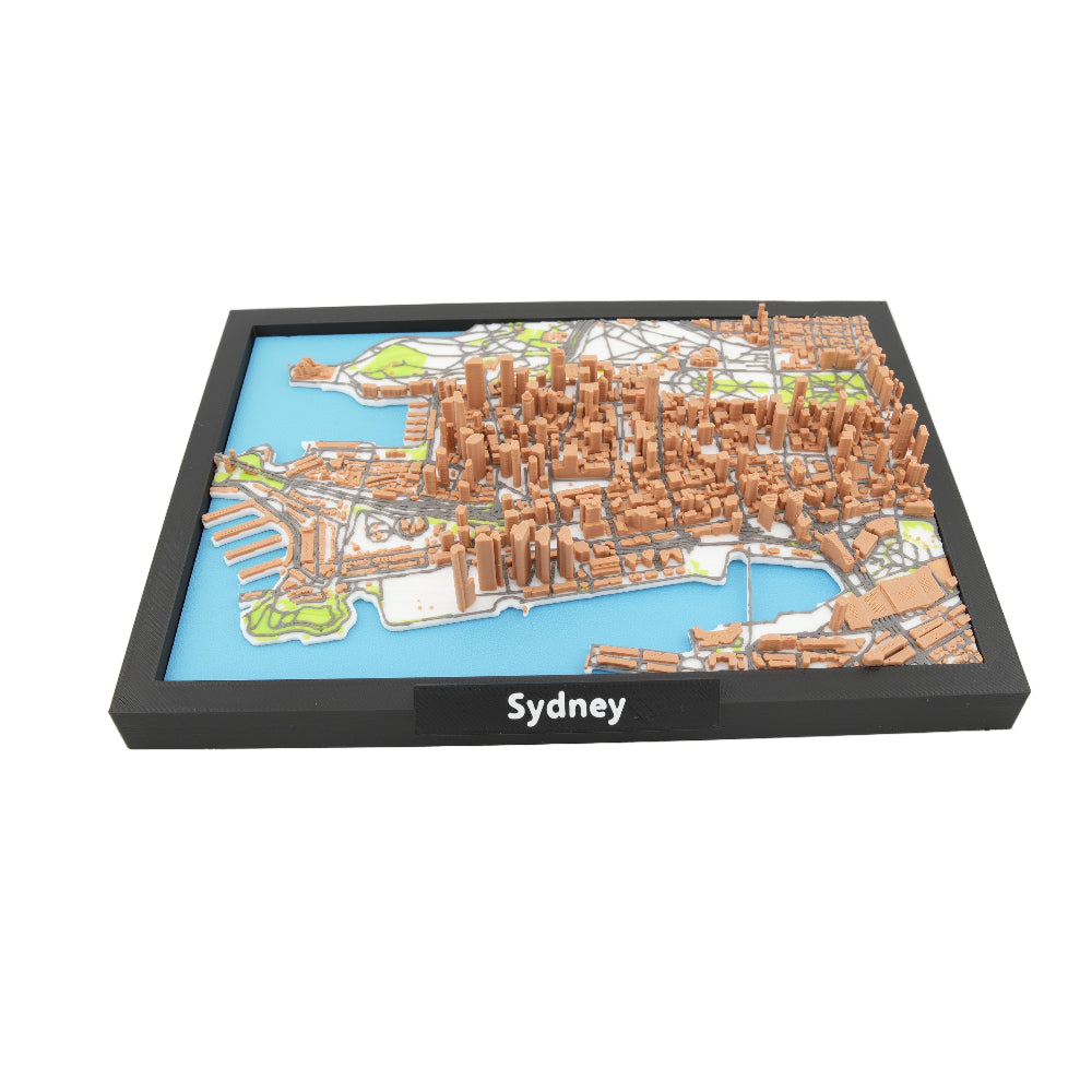 Sydney 3D City Map – Framed Miniature Skyline Model | Detailed Topographic Cityscape | Desk and Wall Art Decor