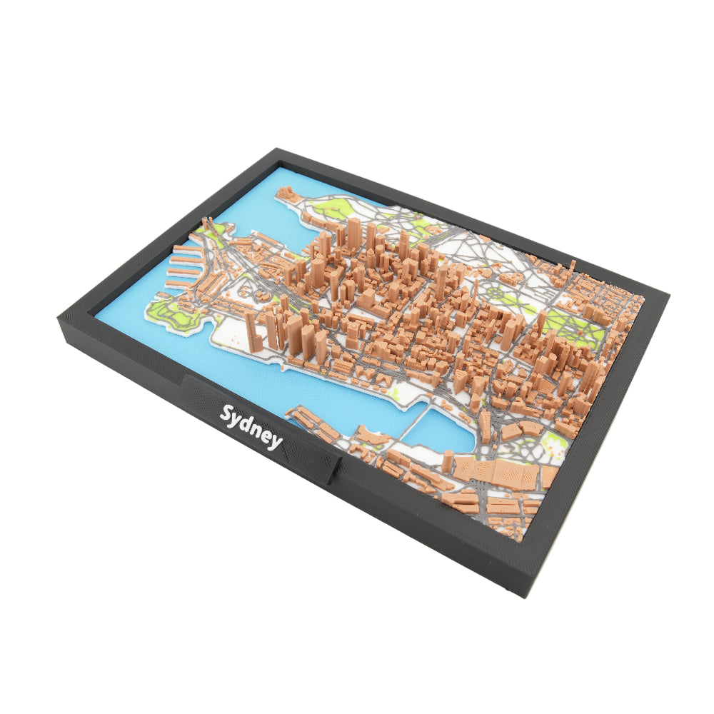 Sydney 3D City Map – Framed Miniature Skyline Model | Detailed Topographic Cityscape | Desk and Wall Art Decor