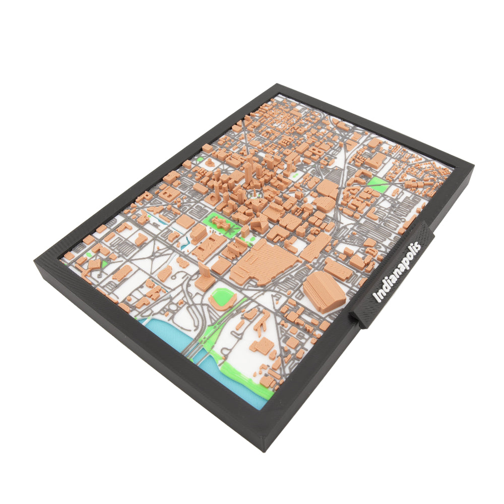 Indianapolis 3D City Map Model - Framed Miniature Downtown Skyline | Detailed Topographic Cityscape Decor for Desk and Wall Display
