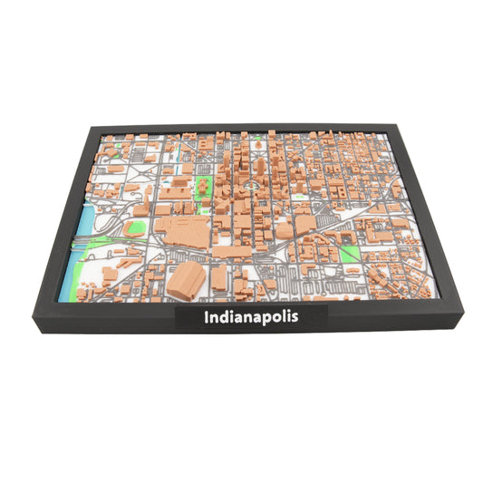 Indianapolis 3D City Map Model - Framed Miniature Downtown Skyline | Detailed Topographic Cityscape Decor for Desk and Wall Display