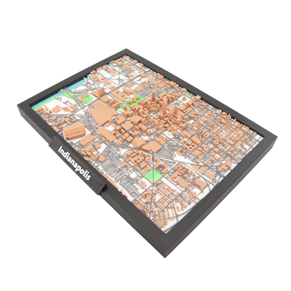 Indianapolis 3D City Map Model - Framed Miniature Downtown Skyline | Detailed Topographic Cityscape Decor for Desk and Wall Display