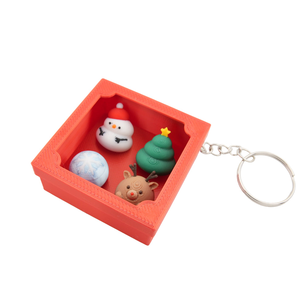 Mini Christmas Keychain Set – Holiday Charm Box with Snowman, Reindeer, Tree & Snowball | Festive Decorative Key Ring Gift
