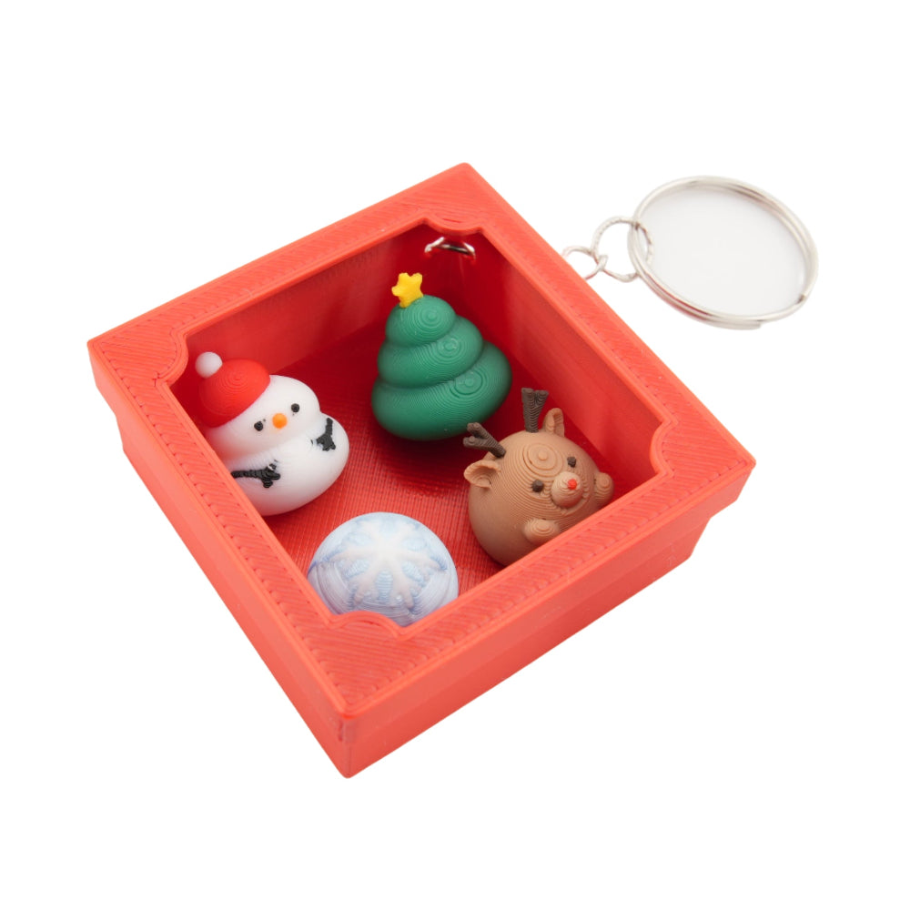 Mini Christmas Keychain Set – Holiday Charm Box with Snowman, Reindeer, Tree & Snowball | Festive Decorative Key Ring Gift