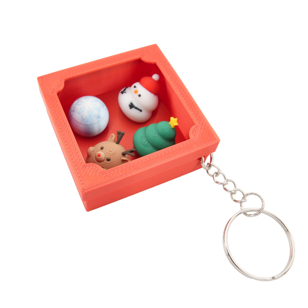 Mini Christmas Keychain Set – Holiday Charm Box with Snowman, Reindeer, Tree & Snowball | Festive Decorative Key Ring Gift