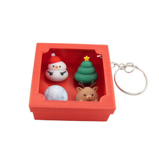 Mini Christmas Keychain Set – Holiday Charm Box with Snowman, Reindeer, Tree & Snowball | Festive Decorative Key Ring Gift