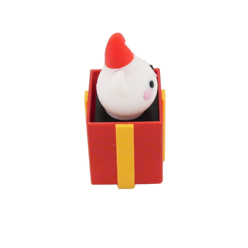 Mini Christmas Surprise Gift Box Figurine – Cute Santa Hat Character in Red Holiday Present | Decorative Desk Accent and Stocking Stuffer
