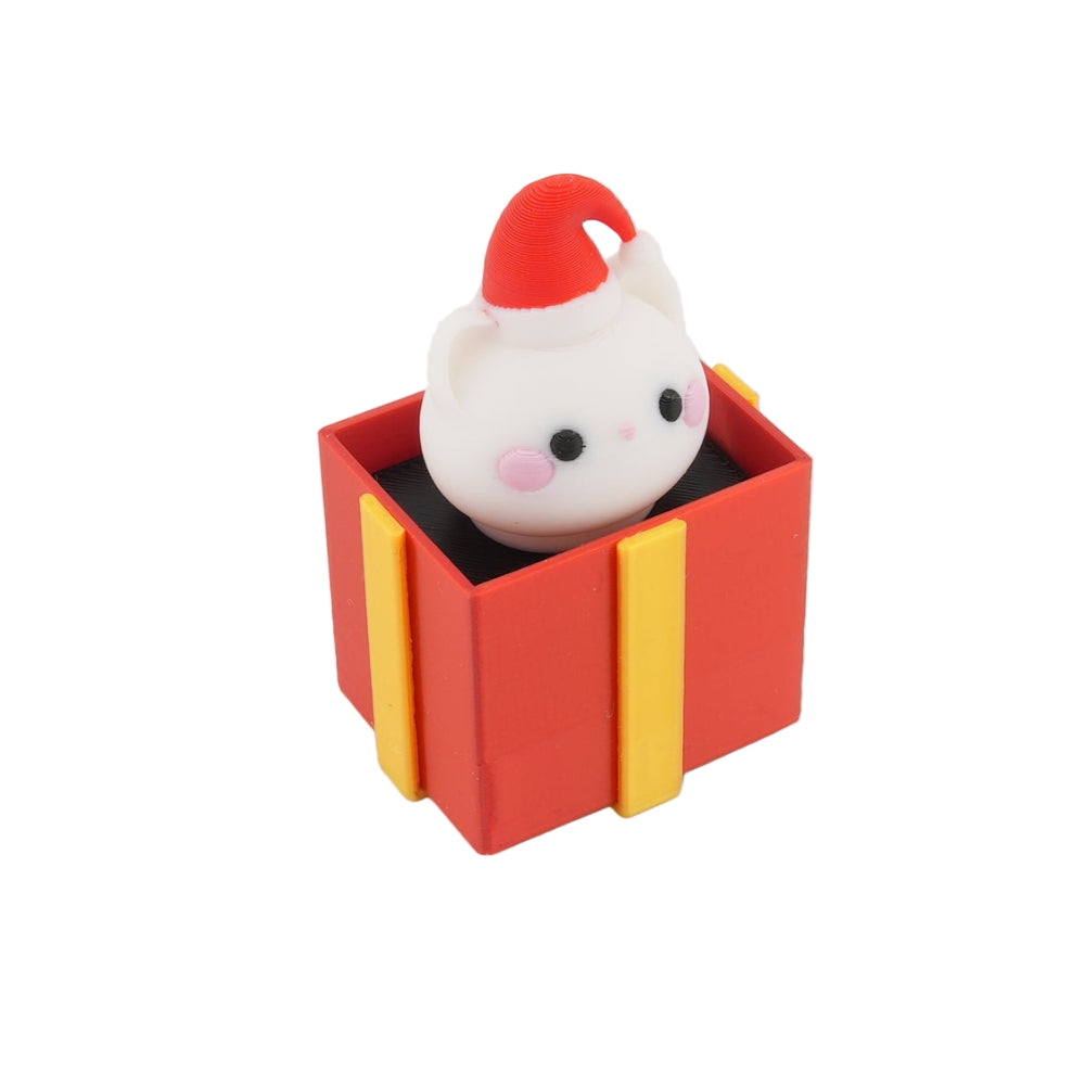 Mini Christmas Surprise Gift Box Figurine – Cute Santa Hat Character in Red Holiday Present | Decorative Desk Accent and Stocking Stuffer