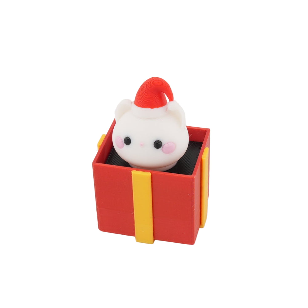 Mini Christmas Surprise Gift Box Figurine – Cute Santa Hat Character in Red Holiday Present | Decorative Desk Accent and Stocking Stuffer