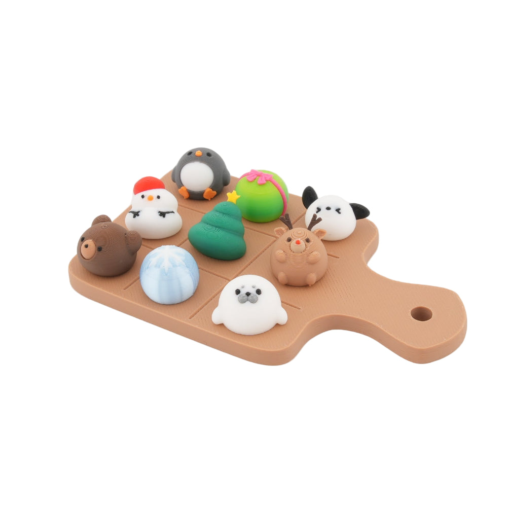 Christmas Mini Figurine Cheese Board Décor Set – Cute Holiday-Themed Plastic Ornaments on Decorative Display Board