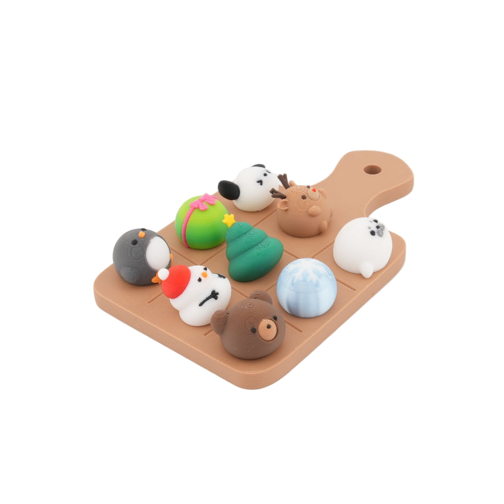 Christmas Mini Figurine Cheese Board Décor Set – Cute Holiday-Themed Plastic Ornaments on Decorative Display Board