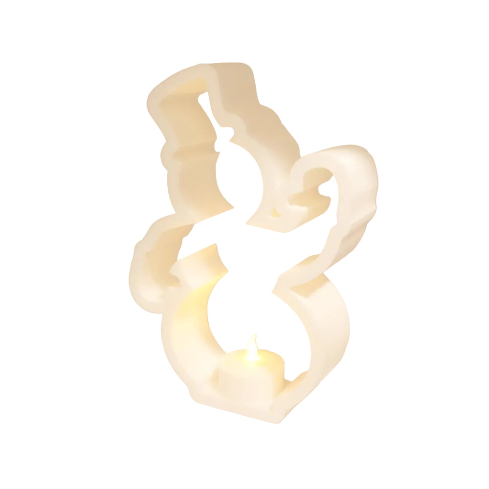 Snowman Tealight Candle Holder - Winter Holiday LED Display Decor - 3D Silhouette Snowman Luminary for Table, Shelf, and Mantel