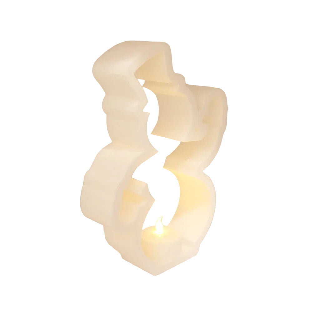 Snowman Tealight Candle Holder - Winter Holiday LED Display Decor - 3D Silhouette Snowman Luminary for Table, Shelf, and Mantel