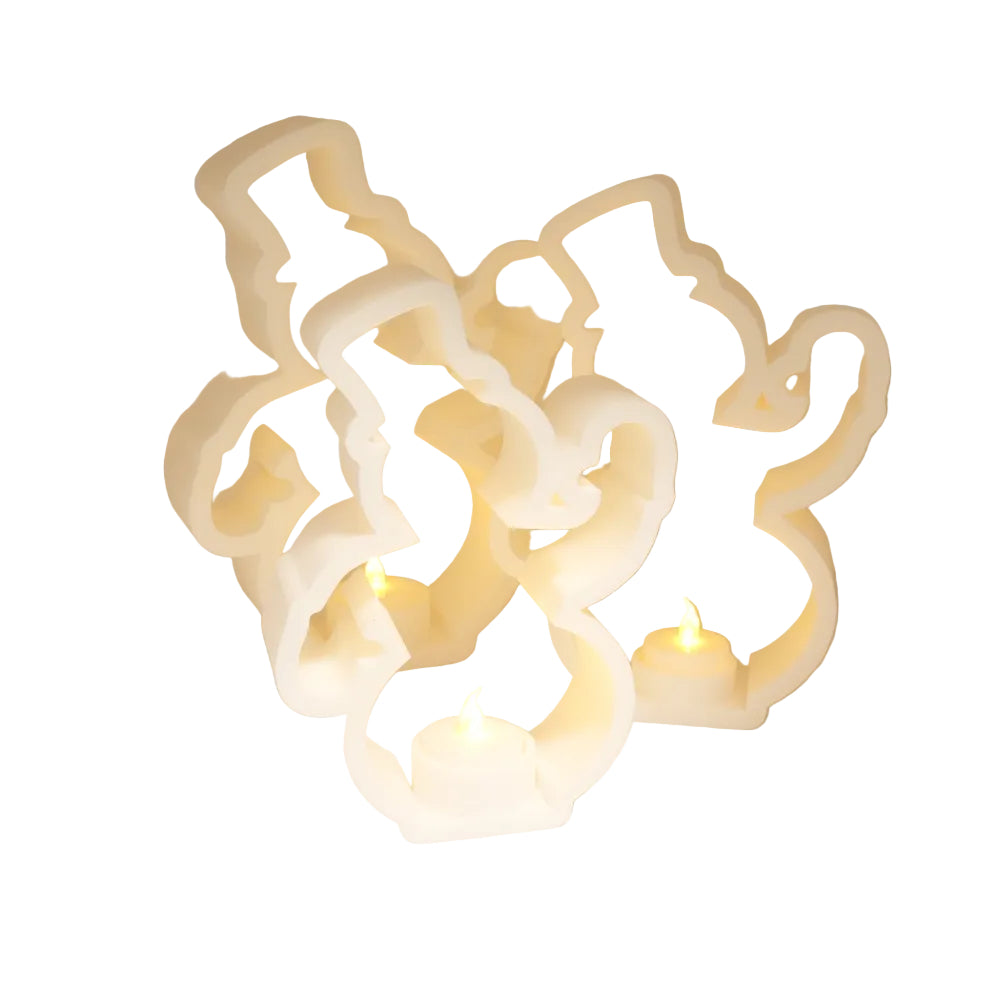 Snowman Tealight Candle Holder - Winter Holiday LED Display Decor - 3D Silhouette Snowman Luminary for Table, Shelf, and Mantel