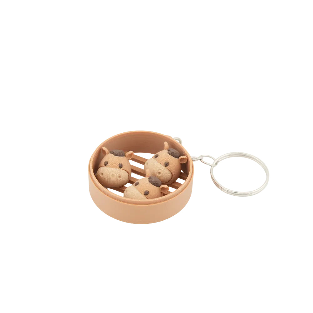 Cute Horse Dim Sum Keychain - Mini Steamer Basket Charm with 3 Kawaii Horse Figures - Cute Bag Accessory and Gift for Food Lovers