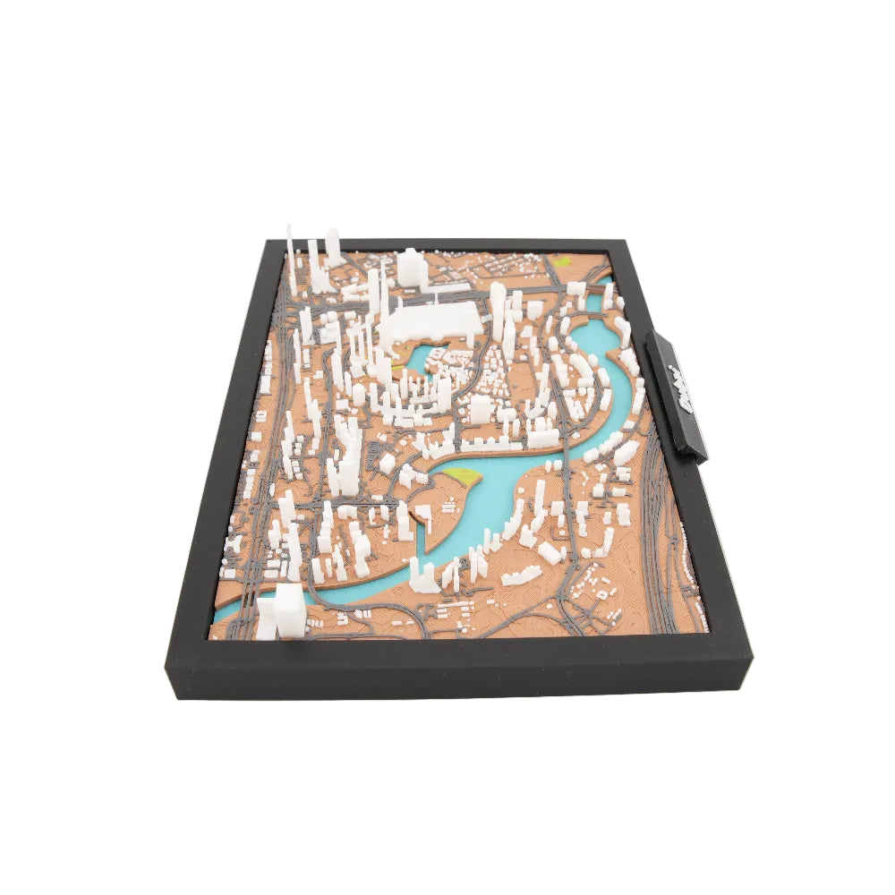 Dubai 3D City Map Model - Framed Miniature Skyline Topography Art | Layered Terrain and Raised Buildings | Modern Desk and Wall Display