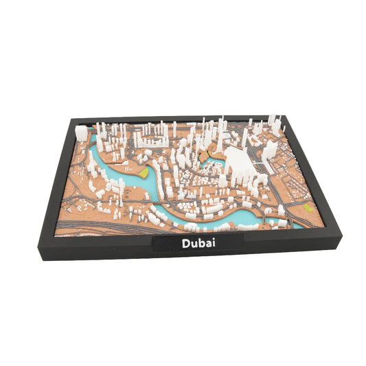 Dubai 3D City Map Model - Framed Miniature Skyline Topography Art | Layered Terrain and Raised Buildings | Modern Desk and Wall Display