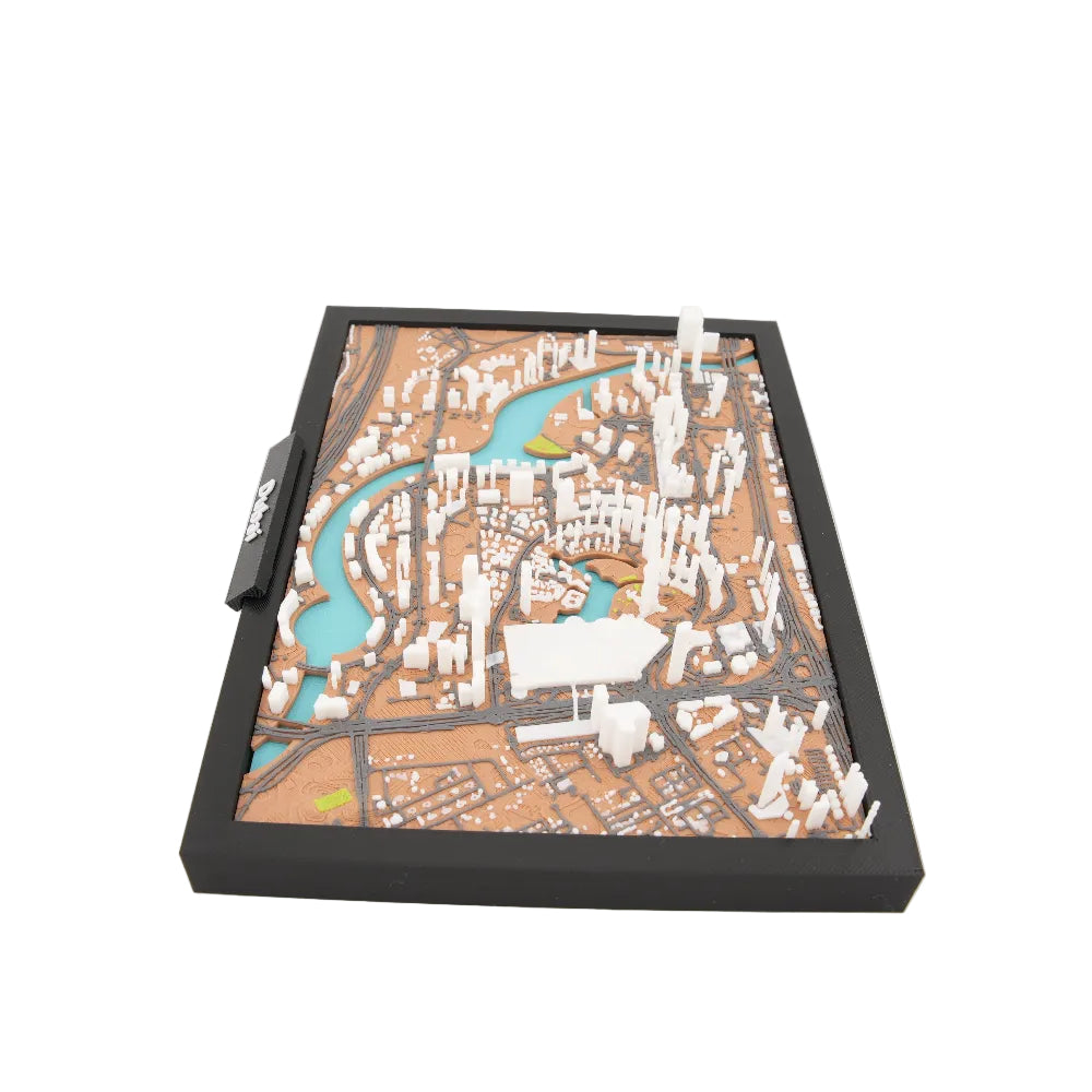 Dubai 3D City Map Model - Framed Miniature Skyline Topography Art | Layered Terrain and Raised Buildings | Modern Desk and Wall Display